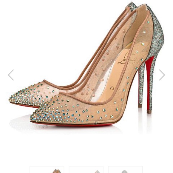 Christian Louboutin Follies Strass 100 Rete Glitter Mini Specchio LAS Mesh Pumps - Picture 8 of 8